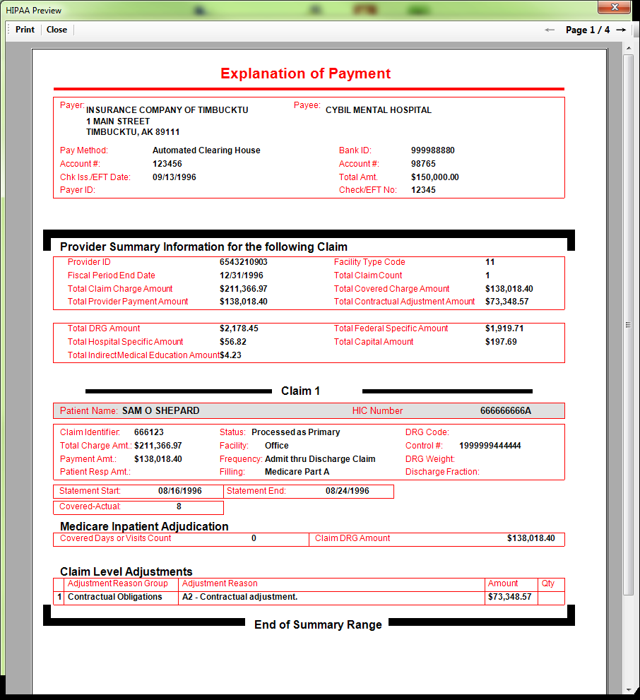 Summary information, as often included in Medicaid payments is properly shown